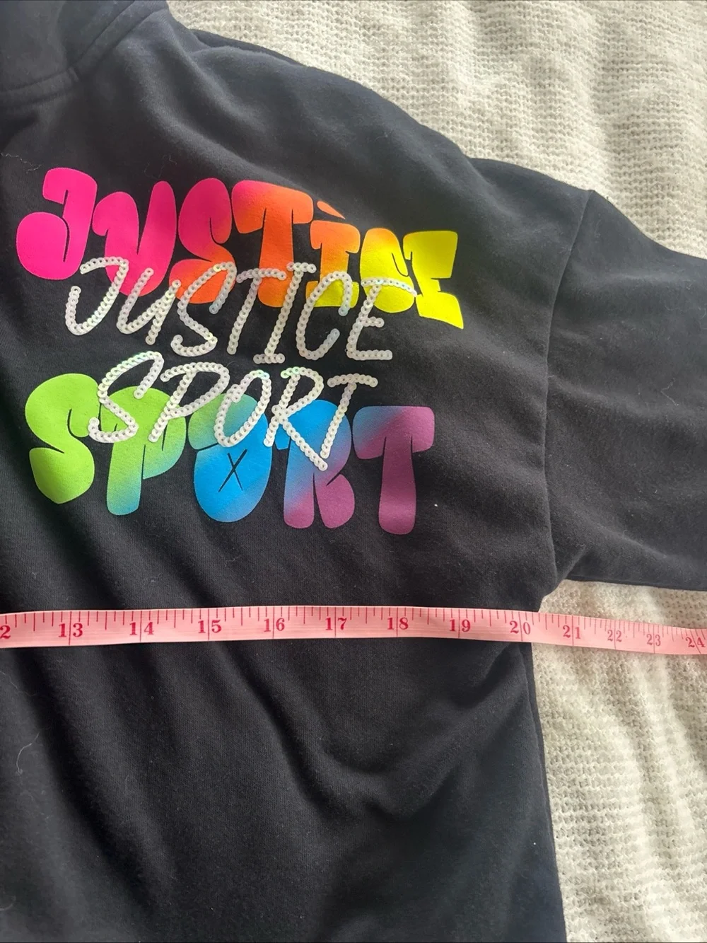 Justice Sport Black Zip-Up Hoodie with Rainbow Logo (16-18)